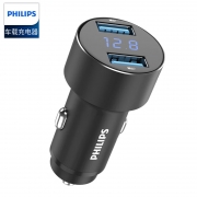 飞利浦（PHILIPS）DLP4003B/93 车载充电器一拖二通用苹果华为手机平板转接插头25W