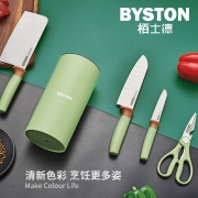 栢士德BYSTON 兰格厨具套装 BST-119 X30Cr13不锈钢 切片刀+厨师刀+水果刀+万能剪+圆筒刀架（单位：套）