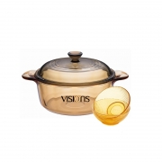 康宁（VISIONS）1.25L晶彩锅+晶莹系列餐具2件组（黄盒）