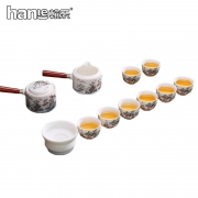 翰乐茶具极白羊脂玉瓷侧把壶轻奢礼盒套装HL-SSYJ羊脂玉山水雅居12件套