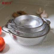 富诚行 不锈钢加厚沥水盆 漏盆 密孔多用篮 加厚款双耳篮 28.5cm